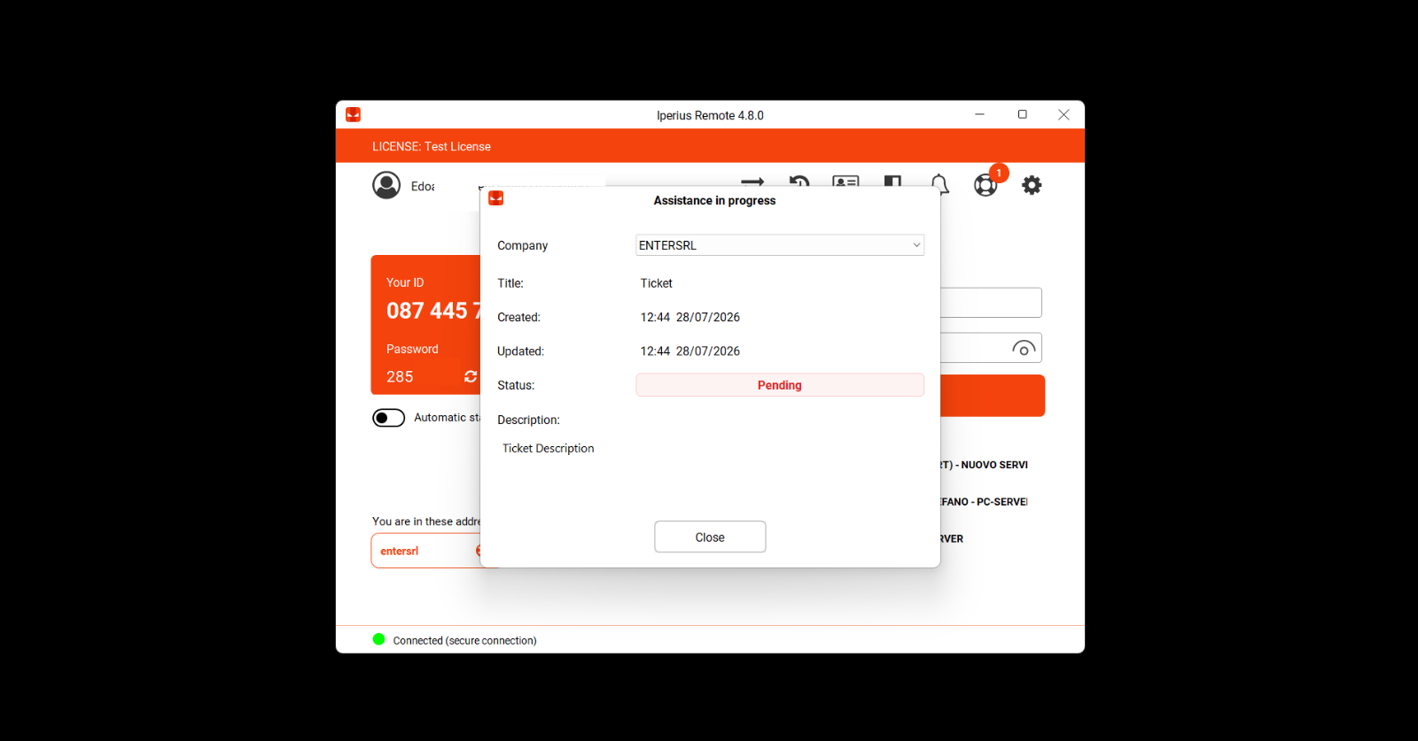Support-Ticket mit dem vom Kunden angezeigten Status „Ausstehend“.