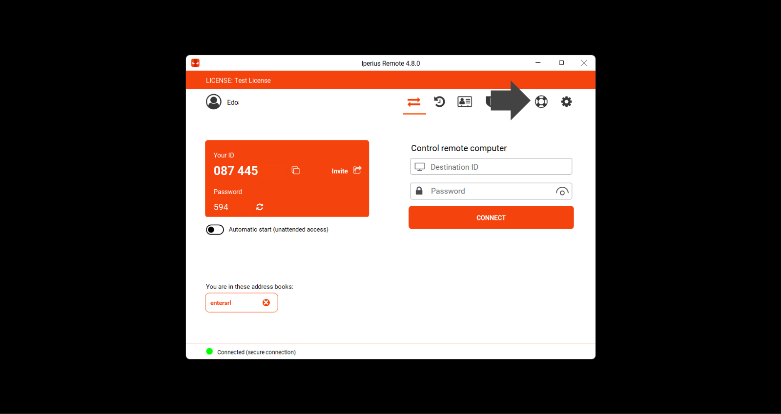 Im Fenster „Iperius Remote Request Assistance“ können Sie eine neue Anfrage erstellen.